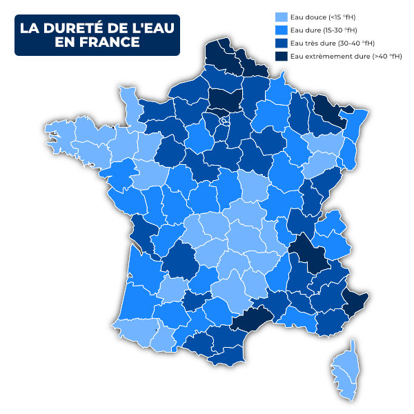 Carte de France sur la dureté de l'eau