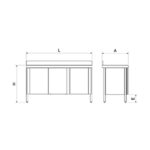 Dimensions table adossée avec portes battantes
