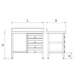 Dimensions table adossée inox avec tiroirs côte droit