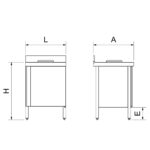 Dimensions table adossée inox avec trou vide-déchets
