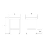 Dimensions table centrale inox pour machine avec étagère