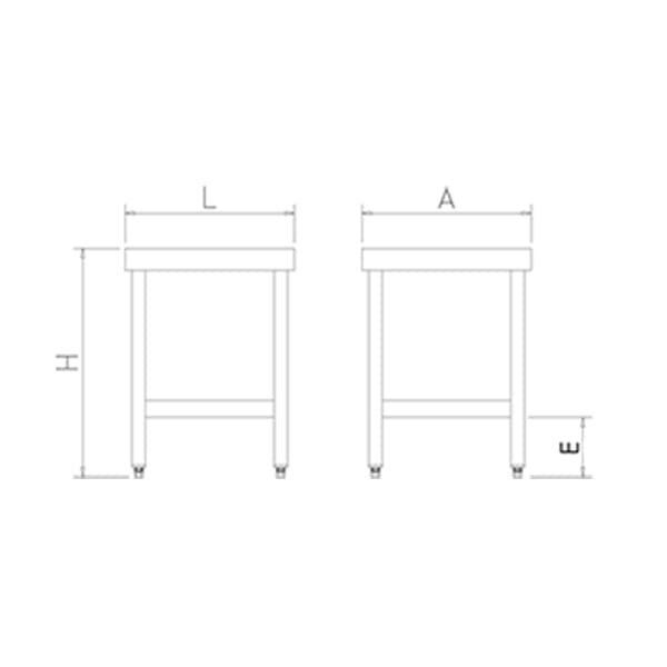 Dimensions table centrale inox pour machine avec étagère