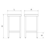 Dimensions table centrale inox pour machine - hauteur standard