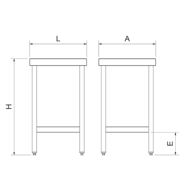 Dimensions table centrale inox pour machine - hauteur standard