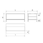 Dimensions table de découpe face à face avec étagère basse