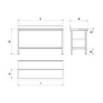 Table de préparation adossée mixte inox/polyéthylène avec étagère basse – Image 3