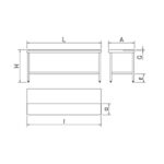 Dimensions table de préparation centrale mixte inox/polyéthylène avec étagère basse