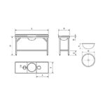 Dimensions table de préparation mixte avec évier et 2 trous