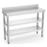 Table adossée en inox avec 2 étagères