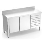 table adossée inox avec portes et tiroirs côté droit