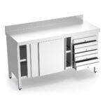 table inox avec portes et 4 tiroirs côté droit