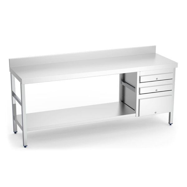 table adossée inox avec 3 tiroirs côte droit