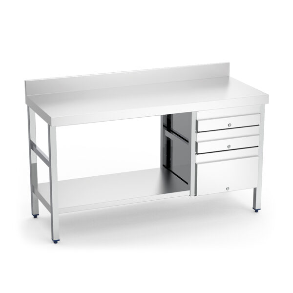 table adossée inox avec 3 tiroirs côte droit - largeur 1500 mm