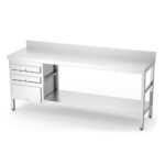 table adossée inox avec 3 tiroirs côte gauche