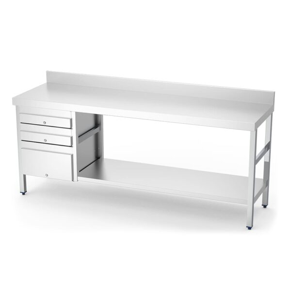 table adossée inox avec 3 tiroirs côte gauche