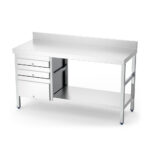 table adossée inox avec 3 tiroirs côte gauche - largeur 1500 mm
