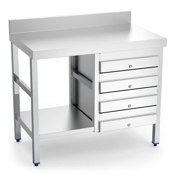 table adossée inox avec 4 tiroirs côte droit