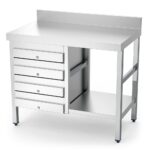 table adossée inox avec 4 tiroirs côte gauche