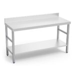 Table adossée en inox avec étagère basse