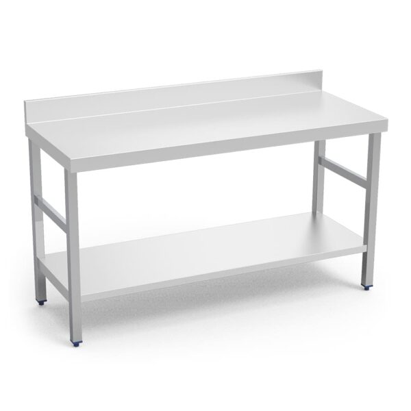 Table adossée en inox avec étagère basse