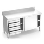 table inox avec portes et 4 tiroirs côté gauche
