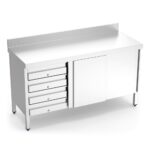 table adossée inox avec portes et tiroirs côté gauche