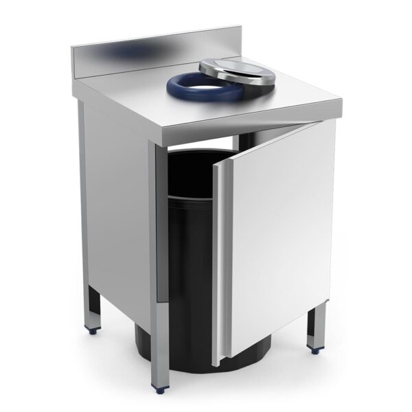 Table adossée inox avec trou vide-déchets et porte battante