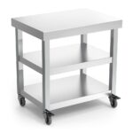 table centrale inox sur roues et 2 etageres
