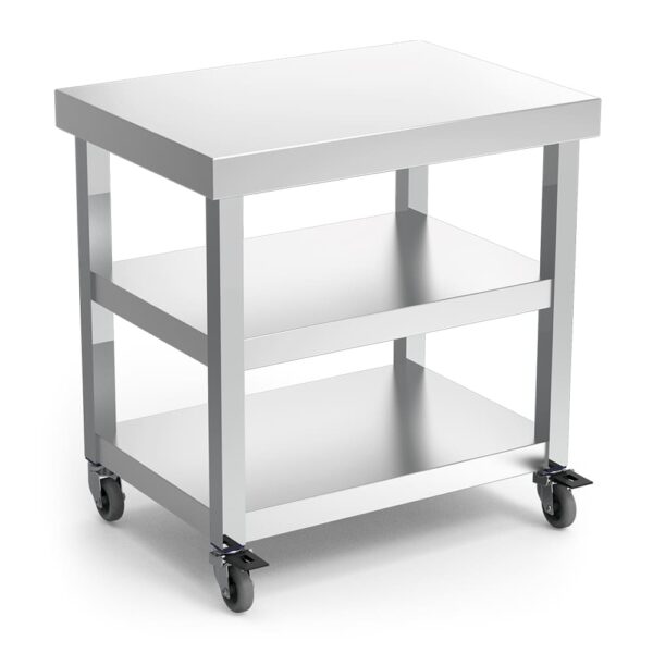 table centrale inox sur roues et 2 etageres