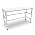 Table de boucher en inox, plateau polyéthylène blanc