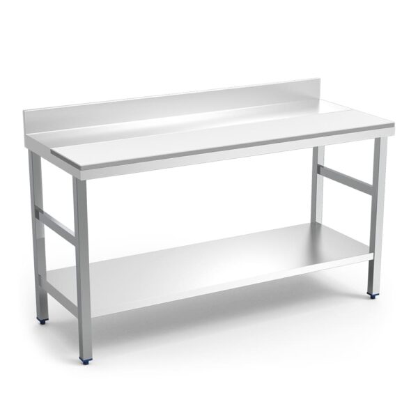 table de préparation adossée mixte inox/polyéthylène avec étagère basse