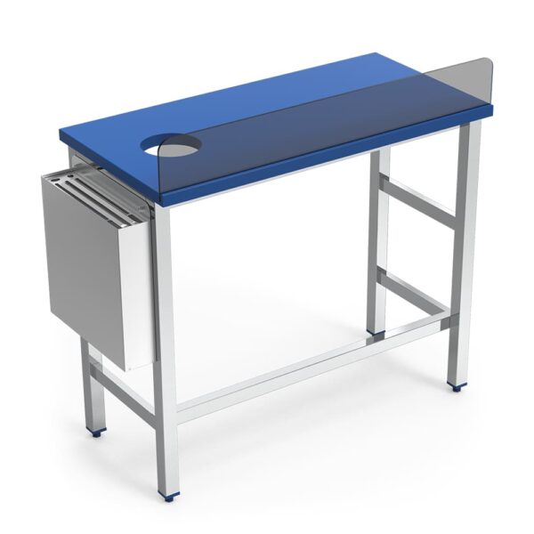 Table de préparation de poisson avec porte-couteaux adossé
