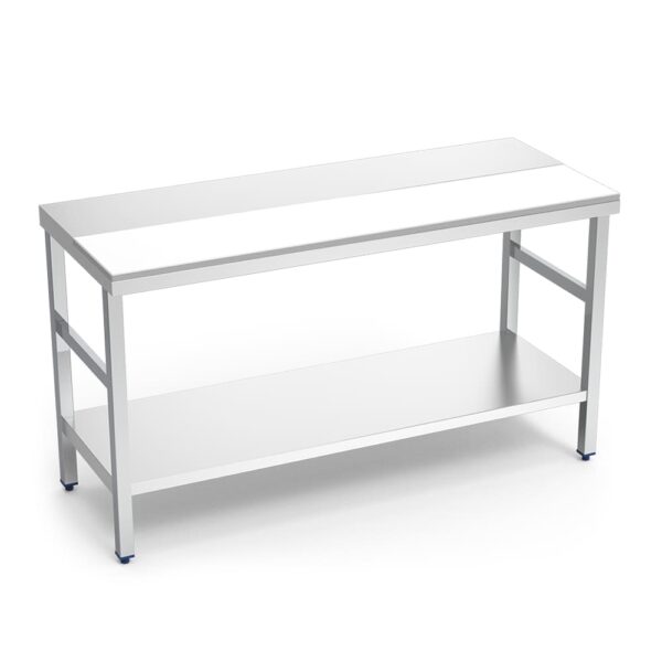table de préparation centrale mixte inox/polyéthylène avec étagère basse