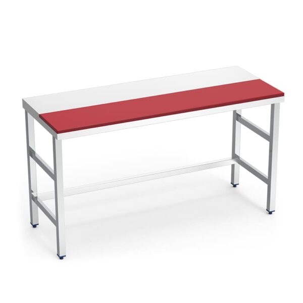 table de préparation centrale mixte inox/polyéthylène rouge