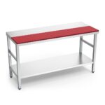 table de préparation centrale mixte inox/polyéthylène rouge avec étagère basse