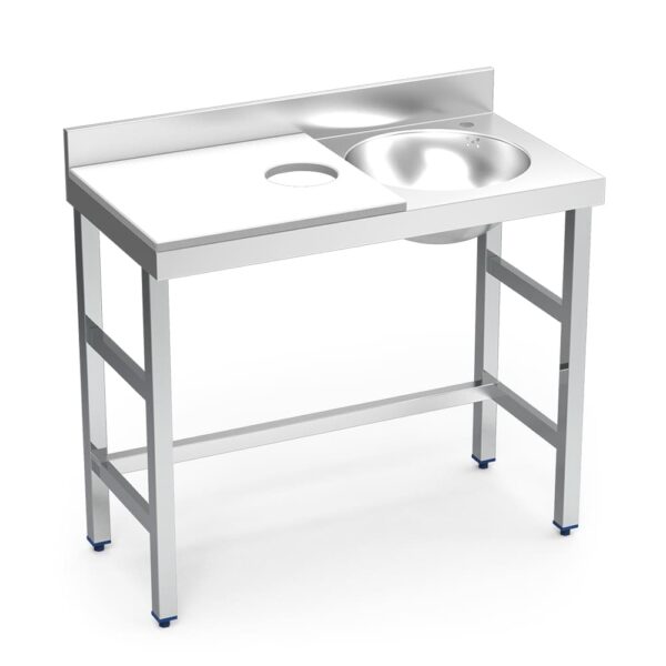 table de préparation mixte avec évier à droite et trou vide-déchets - plateau blanc