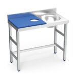 table de préparation mixte avec évier à droite et trou vide-déchets - plateau bleu