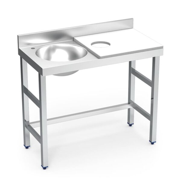 table de préparation mixte avec évier à gauche et trou vide-déchets - plateau blanc