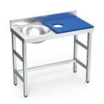 table de préparation mixte avec évier à gauche et trou vide-déchets - plateau bleu