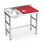 table de préparation mixte avec évier à gauche et trou vide-déchets - plateau rouge