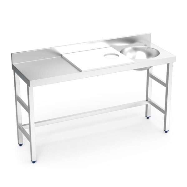 table de préparation mixte de 1500 mm avec évier à droite et trou vide-déchets - plateau blanc
