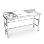 table de préparation mixte de 1500 mm avec évier à gauche et planche de découpe à droite - blanc