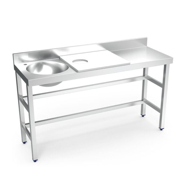 table de préparation mixte de 1500 mm avec évier à gauche et planche de découpe à droite - blanc