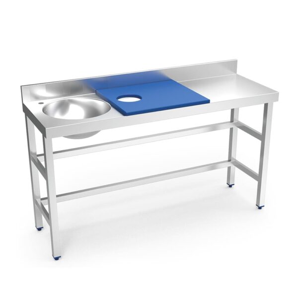 table de préparation mixte de 1500 mm avec évier à gauche et planche de découpe à droite - bleu
