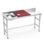 table de préparation mixte de 1500 mm avec évier à gauche et planche de découpe à droite - rouge