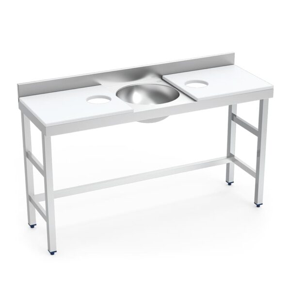 table de préparation mixte avec évier et 2 trous - plateau blanc
