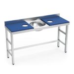 table de préparation mixte avec évier et 2 trous - plateau bleu