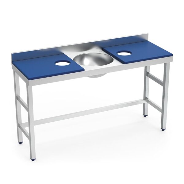 table de préparation mixte avec évier et 2 trous - plateau bleu