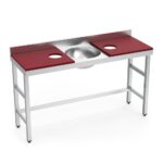 table de préparation mixte avec évier et 2 trous - plateau rouge